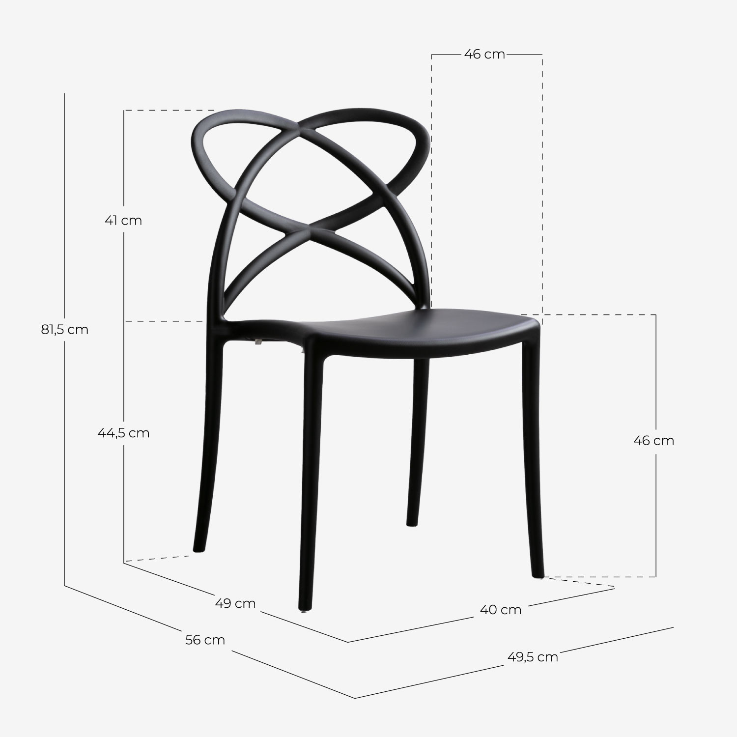 Pack 4 Dining Chairs in Polypropylene Cielo, measurements