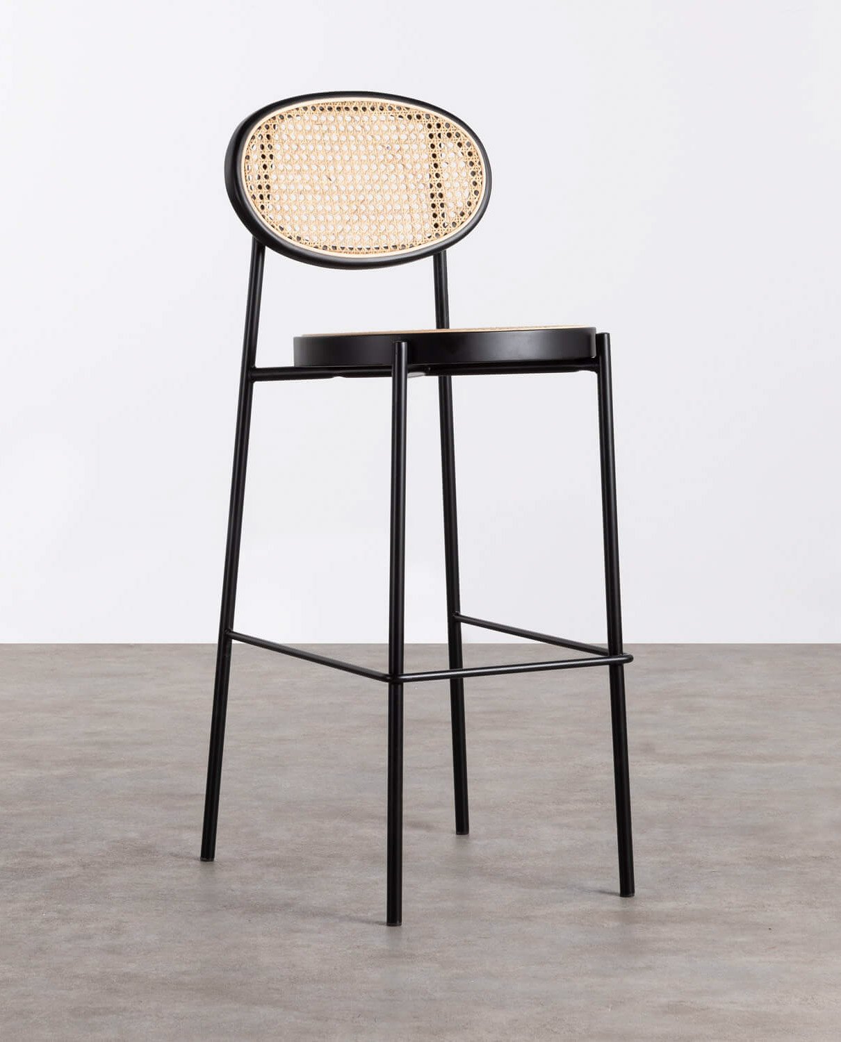 Pack 2 High Stools in Natural Rattan and Metal (75 cm) Vili, gallery image 1
