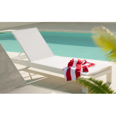 Pack of 2 Aluminium and Fabric Reclining Sun Loungers New Kreta White Polar - The Masie