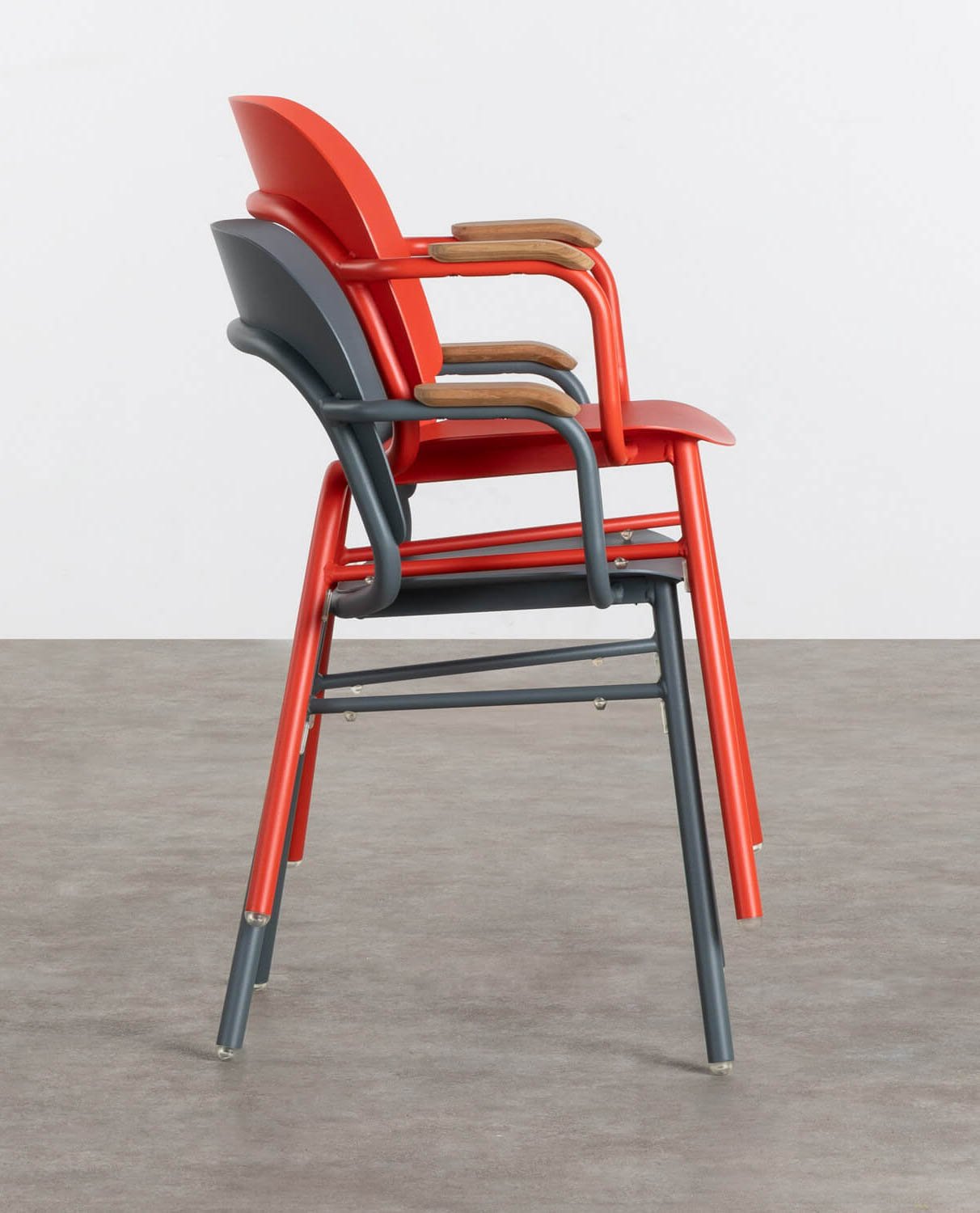 Pack 4 Dining Chairs in Aluminium and Wood with Armrests Pop, gallery image 2
