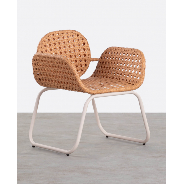 Pack 2 Outdoor Aluminium and Synthetic Rattan Chairs with Armrest Roys Yellow Wheat - The Masie