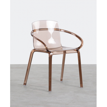 Pack of 4 Outdoor Chairs with Armrests in Polycarbonate Zuera Coffee - The Masie