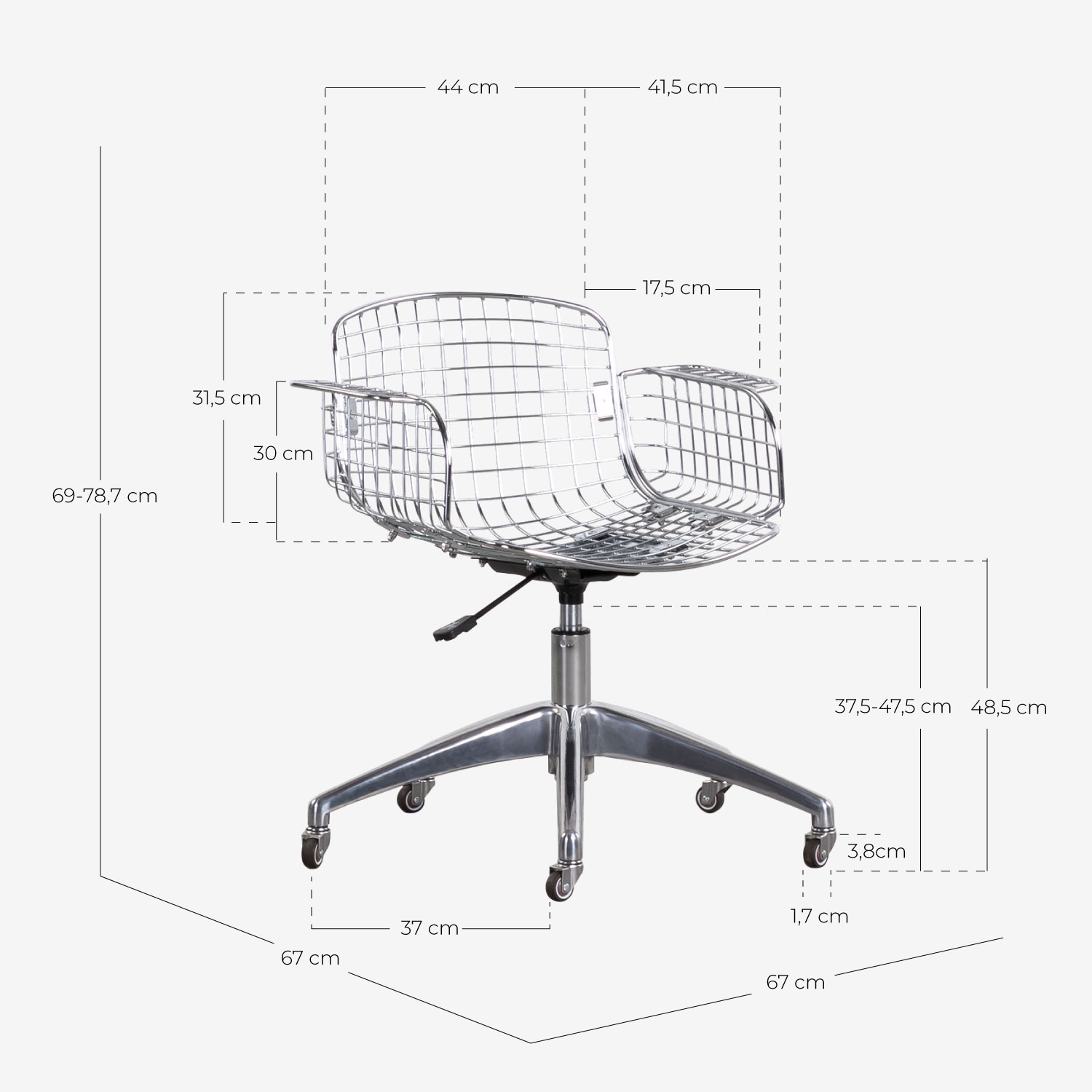 Vintage Desk Chair Low Back Aras Trend, measurements