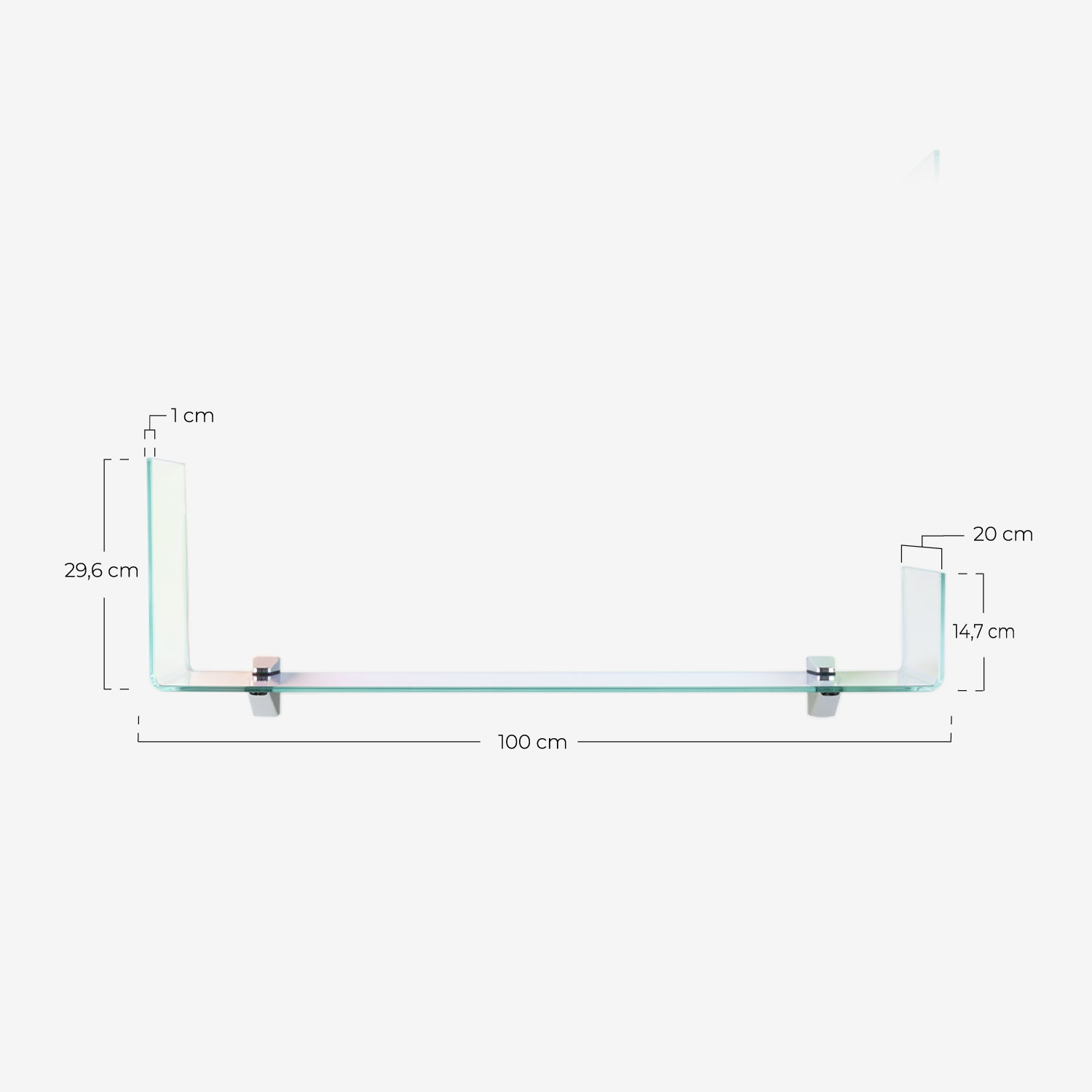 Set de 3 Estanterias de Pared de Cristal Curvado Iris, measurements