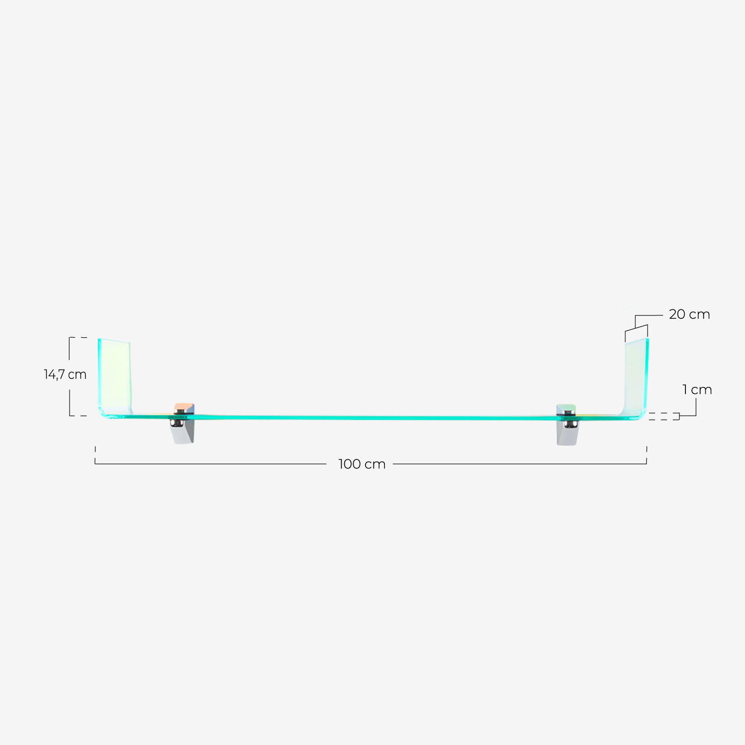 Set de 3 Estanterias de Pared de Cristal Curvado Iris, measurements