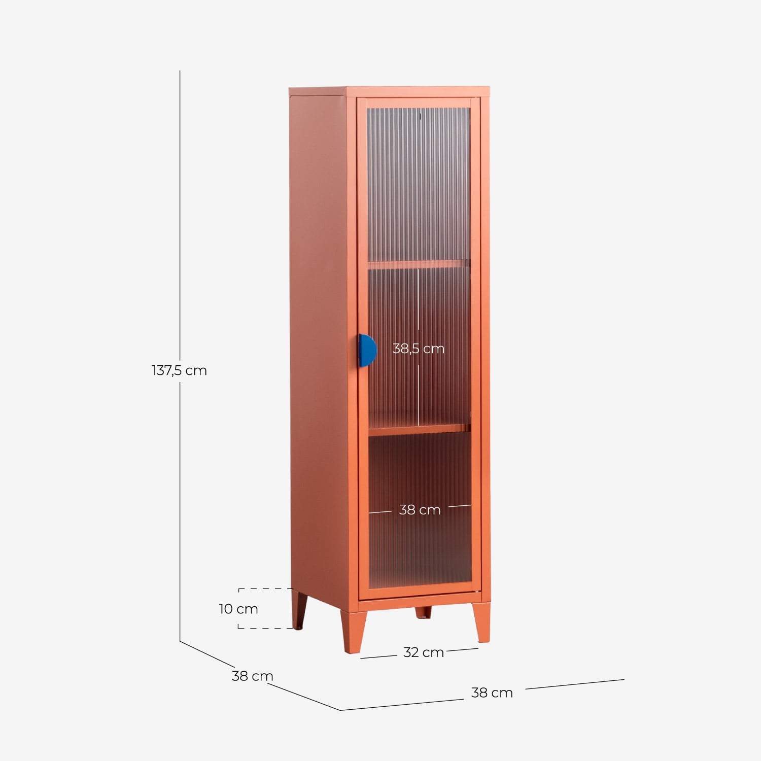 Laminated Steel and Glass 1 Door 137x38 cm Sideboard Display Cabinet Soan, measurements