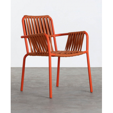 Pack 4 Dining Chairs with Aluminium Armrests and Rope Drian Trend Intense orange - The Masie