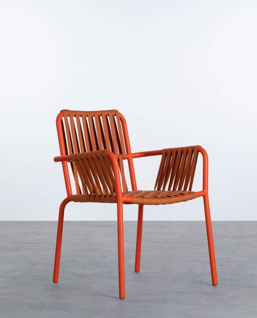 Pack 4 Dining Chairs with Aluminium Armrests and Rope Drian Trend