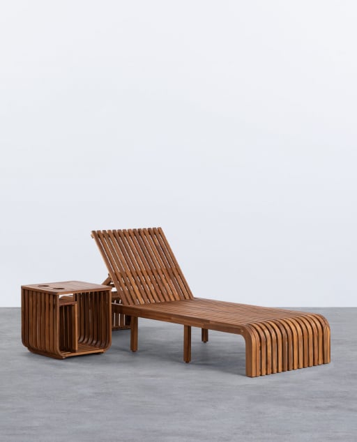 Hazan Trend Acacia Wood Lounger and Side Table Set