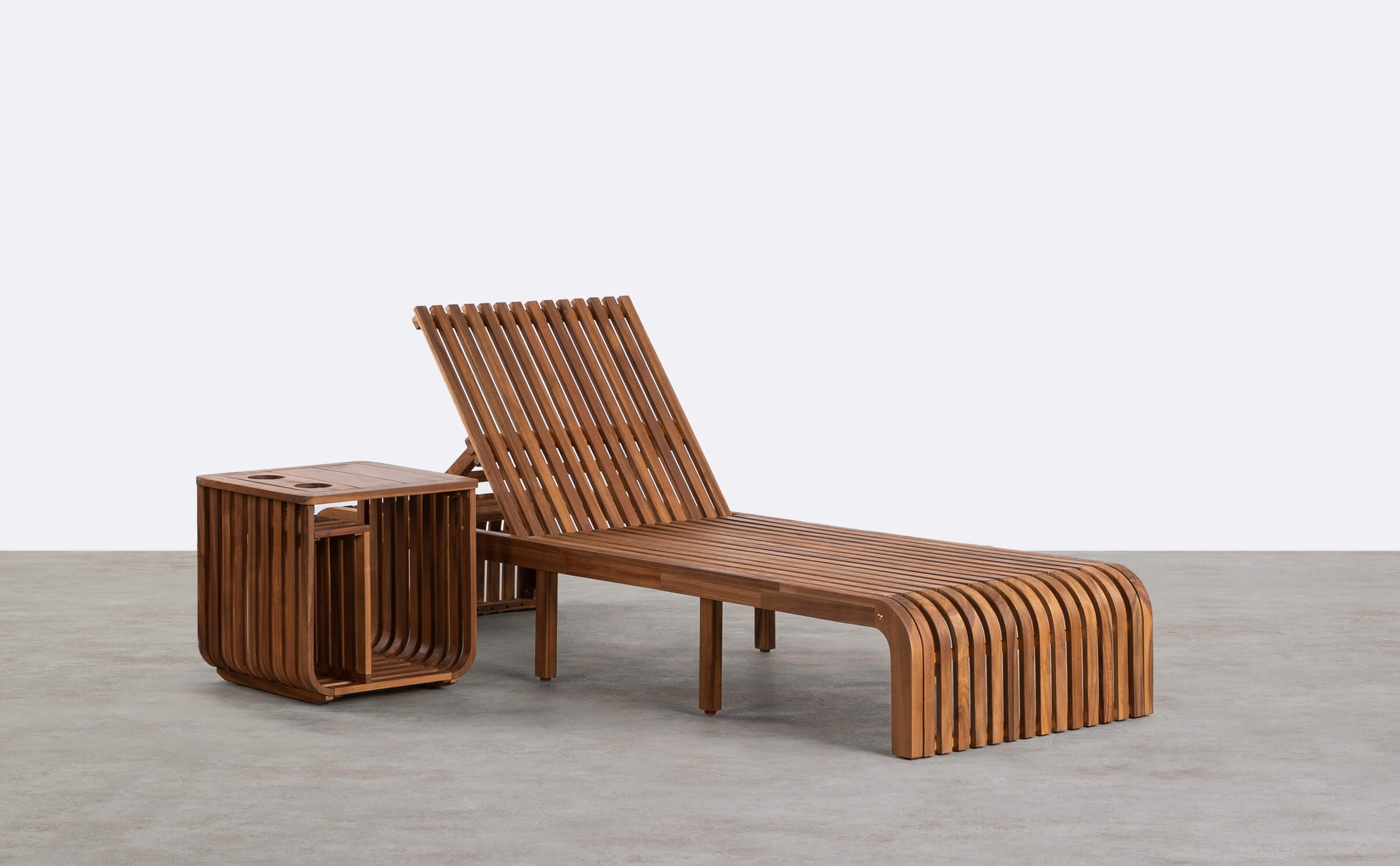Hazan Trend Acacia Wood Lounger and Side Table, gallery image 1