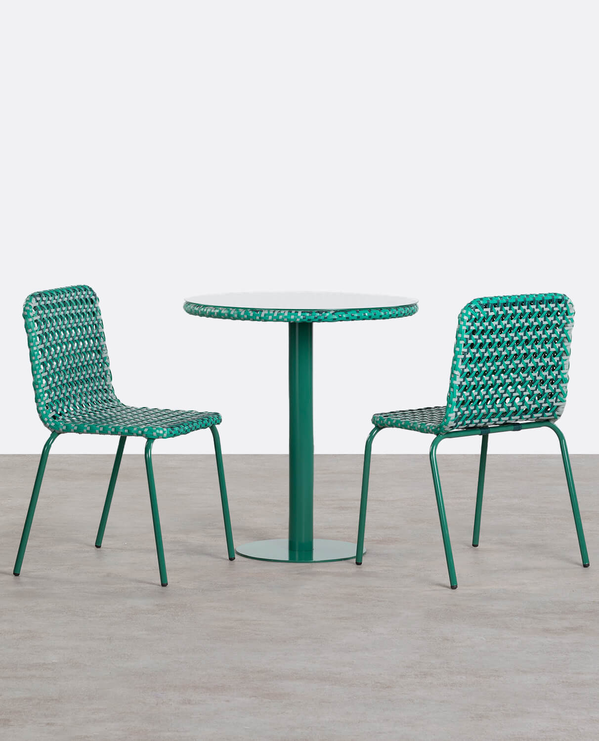 Set of Round Table and 2 Chairs in Aluminium and Synthetic Rattan Outdoor Roys, gallery image 1