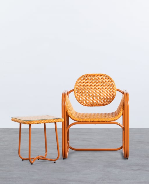 Set of Garden Armchair and Side Table in Aluminium and Synthetic Rattan Roys