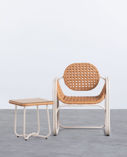 Set of Garden Armchair and Side Table in Aluminium and Synthetic Rattan Roys