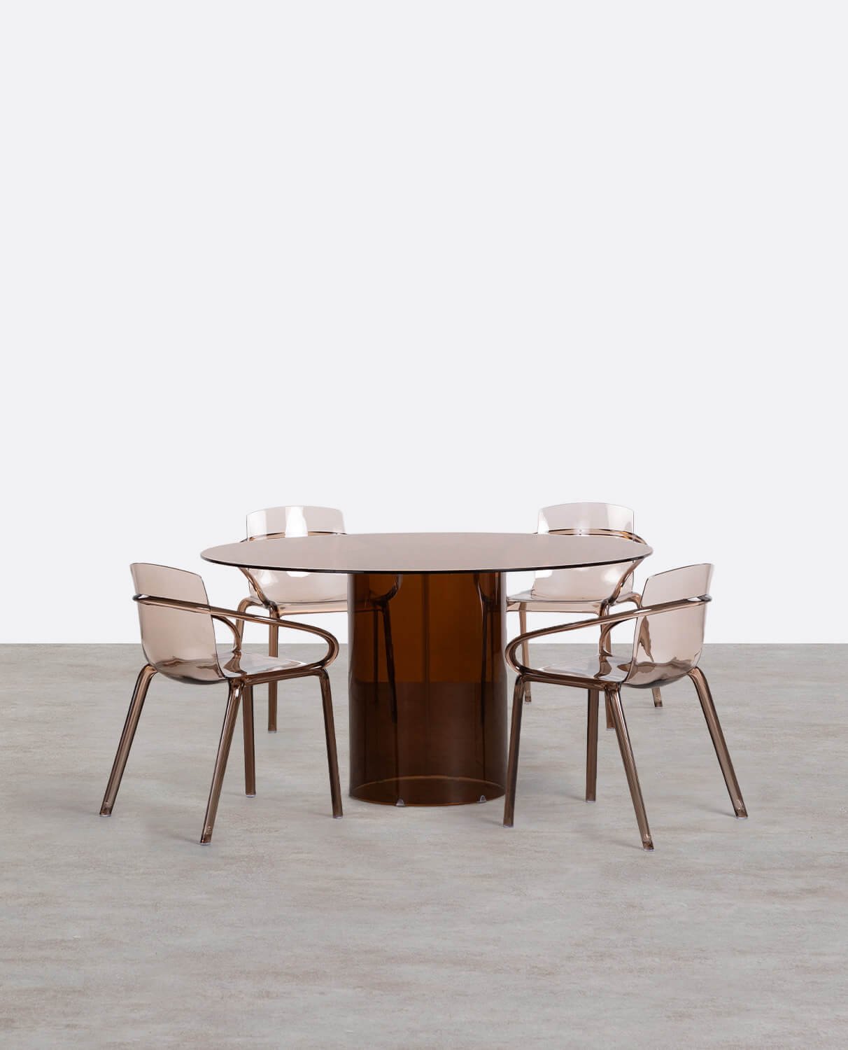 Kolu Round Tempered Glass Dining Table Set (Ø140 cm) and 4 Zuera Polycarbonate Chairs, gallery image 1
