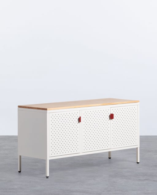 Low Sideboard 3 Doors in Laminated Steel and Pine Wood Varys