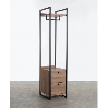 Standing Coat Rack with two Metal and Wooden Drawers (180x40 cm) Mirey MDF Walnut - The Masie