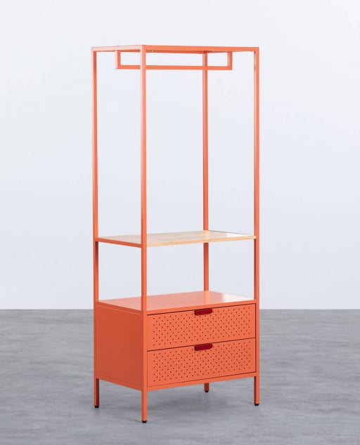 Standing Coat Rack with Shelf and Two Drawers in Laminated Steel and Pine Wood (180x70 cm) Varys
