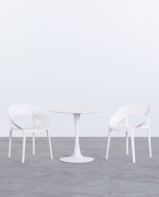 Set Round Wooden Dining Table Chess and 2 Polypropylene Chairs Lara