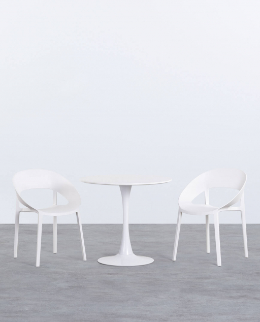 Set Round Wooden Dining Table (Ø80 cm) Chess and 2 Polypropylene Chairs Lara