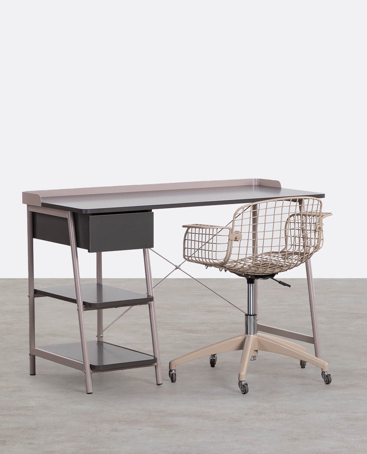 Set Wood and Metal Desk Mani and Vintage Low Back Desk Chair Aras, gallery image 1