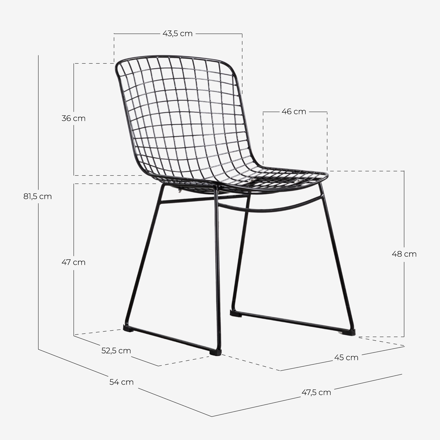 Kolu Tempered Glass Round Table Set and 4 Aras Metal Chairs, measurements