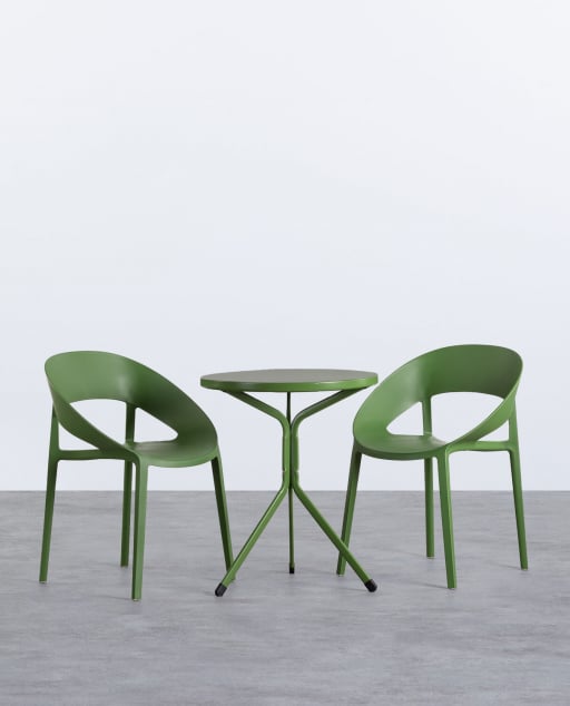 Set of Round Metal Table Enlo and 2 Polypropylene Chairs Lara