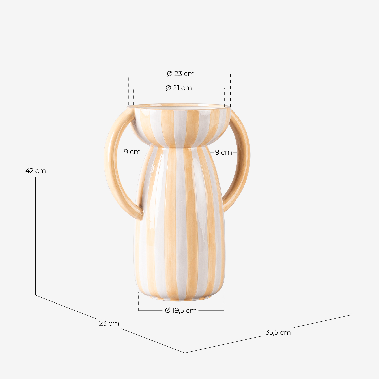 Tall Dolomite Vase XL Litchi Lines, measurements