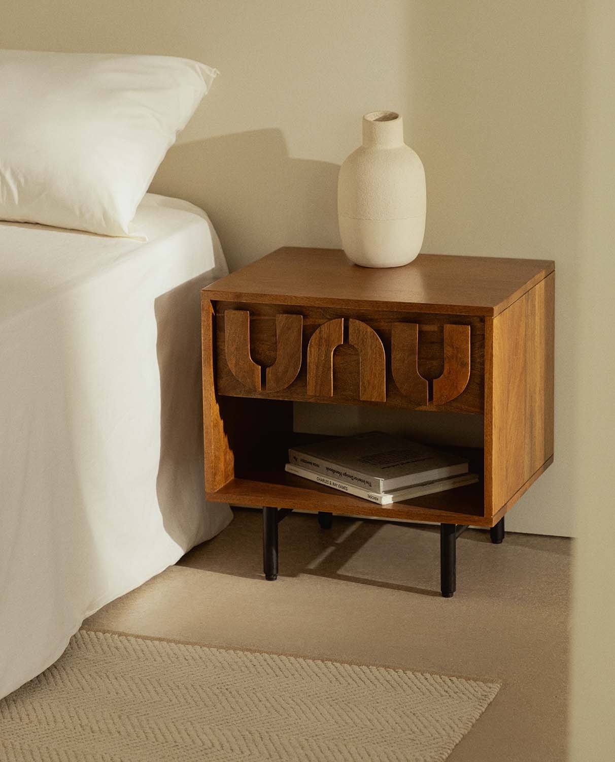 Pack 2 Bedside Tables with Handle Wooden Drawer (50 X 40 cm) Lenan, gallery image 2