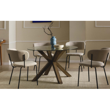 Round Wooden and Glass Dining Table (Ø120 cm) Vuoto MDF Walnut - The Masie