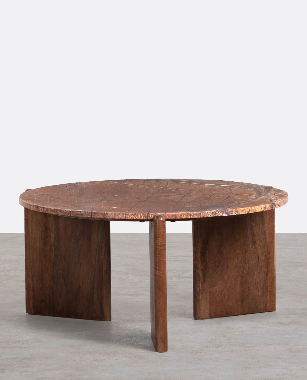 Round Mango Wood and Marble Coffee Table (Ø 86 cm) Crecia, gallery image 1