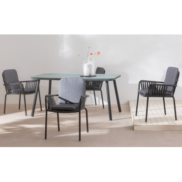 Rectangular Aluminium and Glass Dining Table (160x90 cm) Drian Black and Medium Grey - The Masie