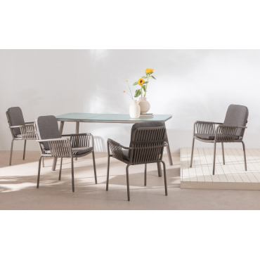 Rectangular Outdoor Table in Aluminium and Glass (160x90 cm) Drian Taupe and Brown - The Masie