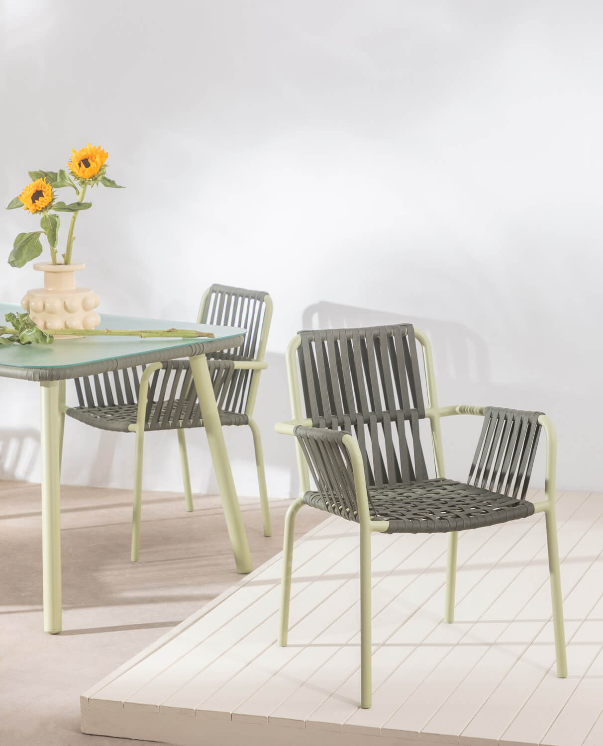 Pack 4 Dining Chairs with Aluminium Armrests and Rope Drian Trend, gallery image 2