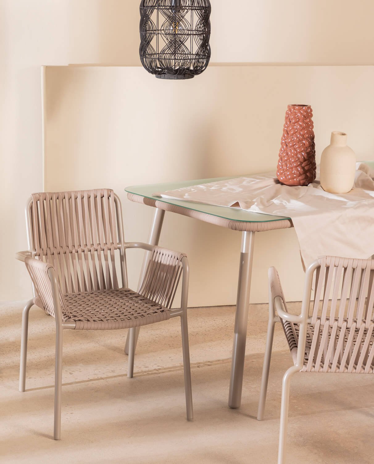 Pack 4 Dining Chairs with Aluminium Armrests and Rope Drian Trend, gallery image 2