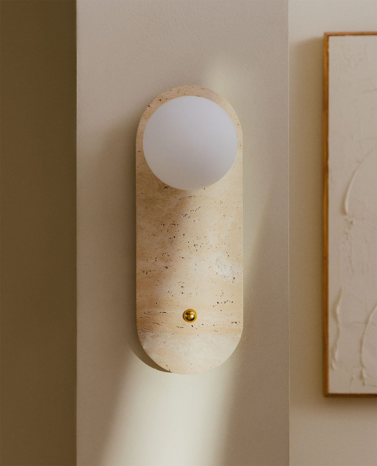 Orbes Travertine Marble Wall Sconce, gallery image 2