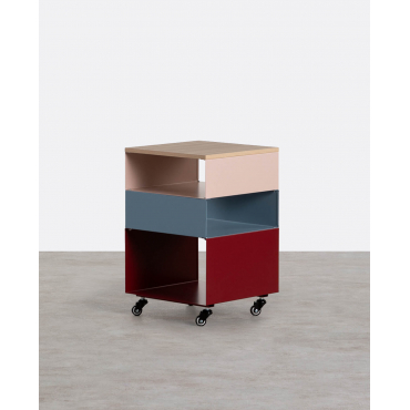 Side Table with Wheels and Metal Storage (40x40 cm) Aron Red Tinto - The Masie
