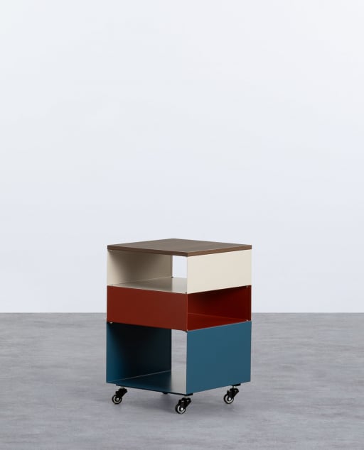 Side Table with Wheels and Metal Storage (40x40 cm) Aron