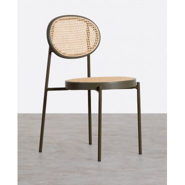 Natural Rattan and Metal Dining Chair Vili Green Nori - The Masie