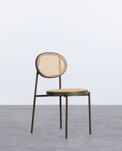 Pack 2 Dining Chairs in Natural Rattan and Metal Vili