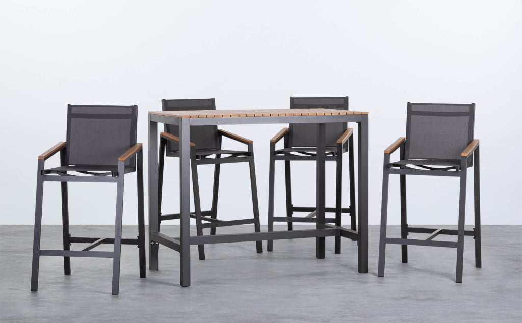 Set of High Table and 4 High Outdoor Aluminium Stools Korce