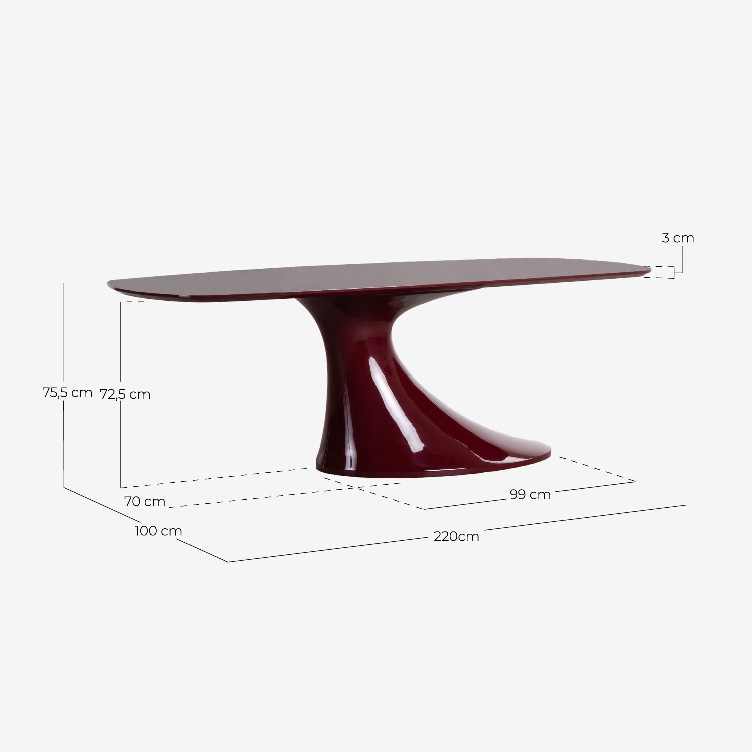 Rectangular Wooden and Fiberglass Dining Table (220x100 cm) Cool Flawas , measurements