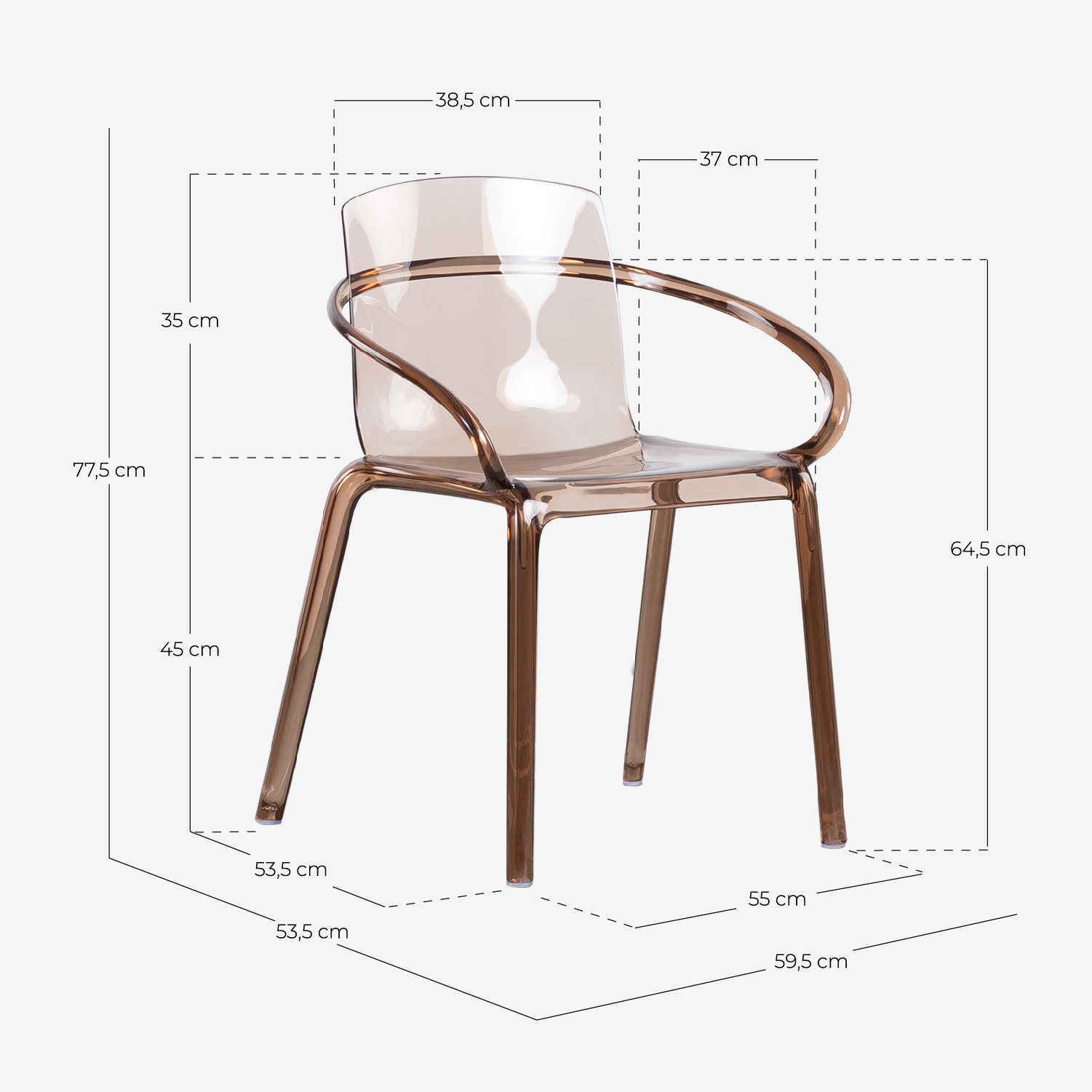 Zuera Outdoor Chair with Polycarbonate Armrests, measurements