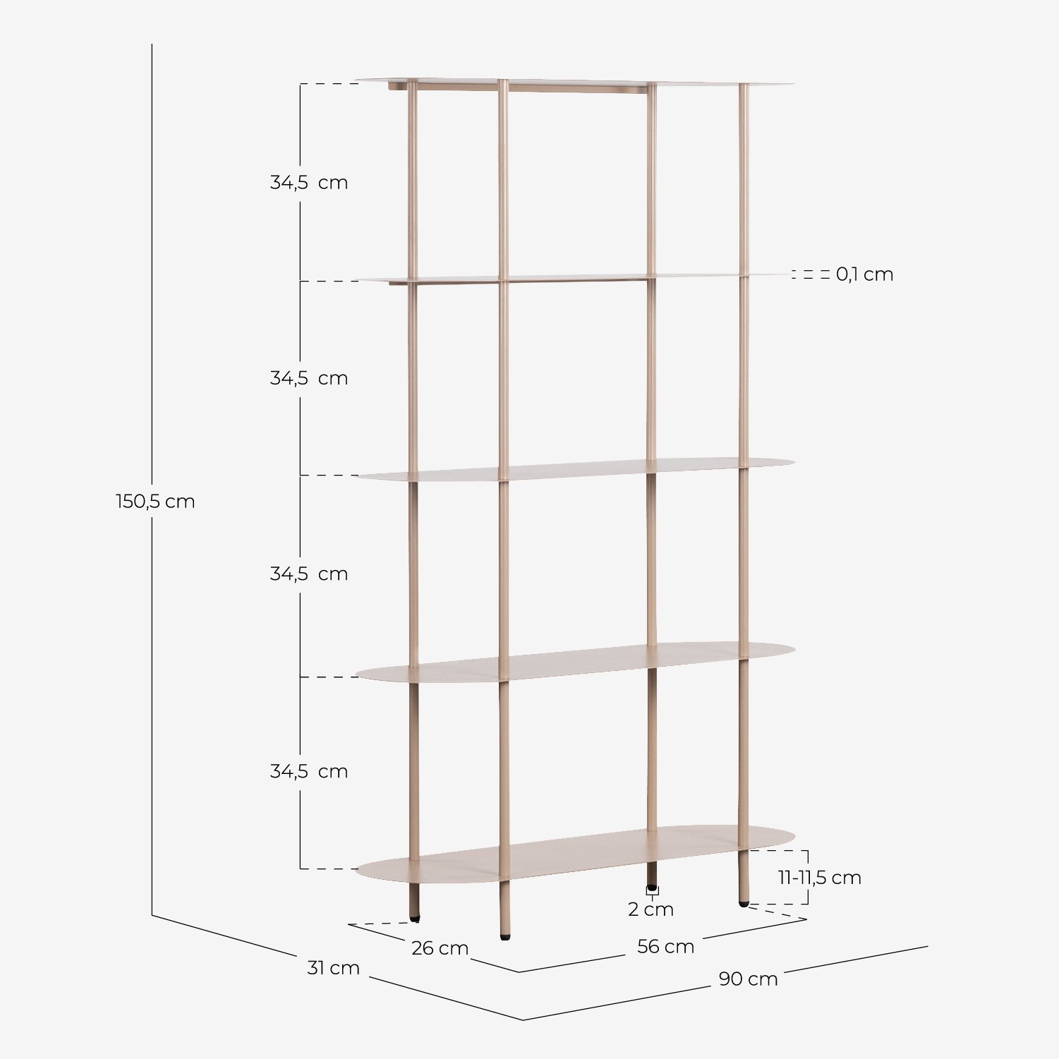 Metal Shelf (150,5x90 cm) Idris, measurements