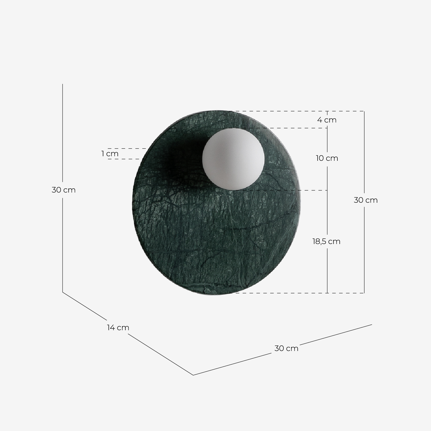 Marble Side Sphere Wall Sconce Lunas, measurements