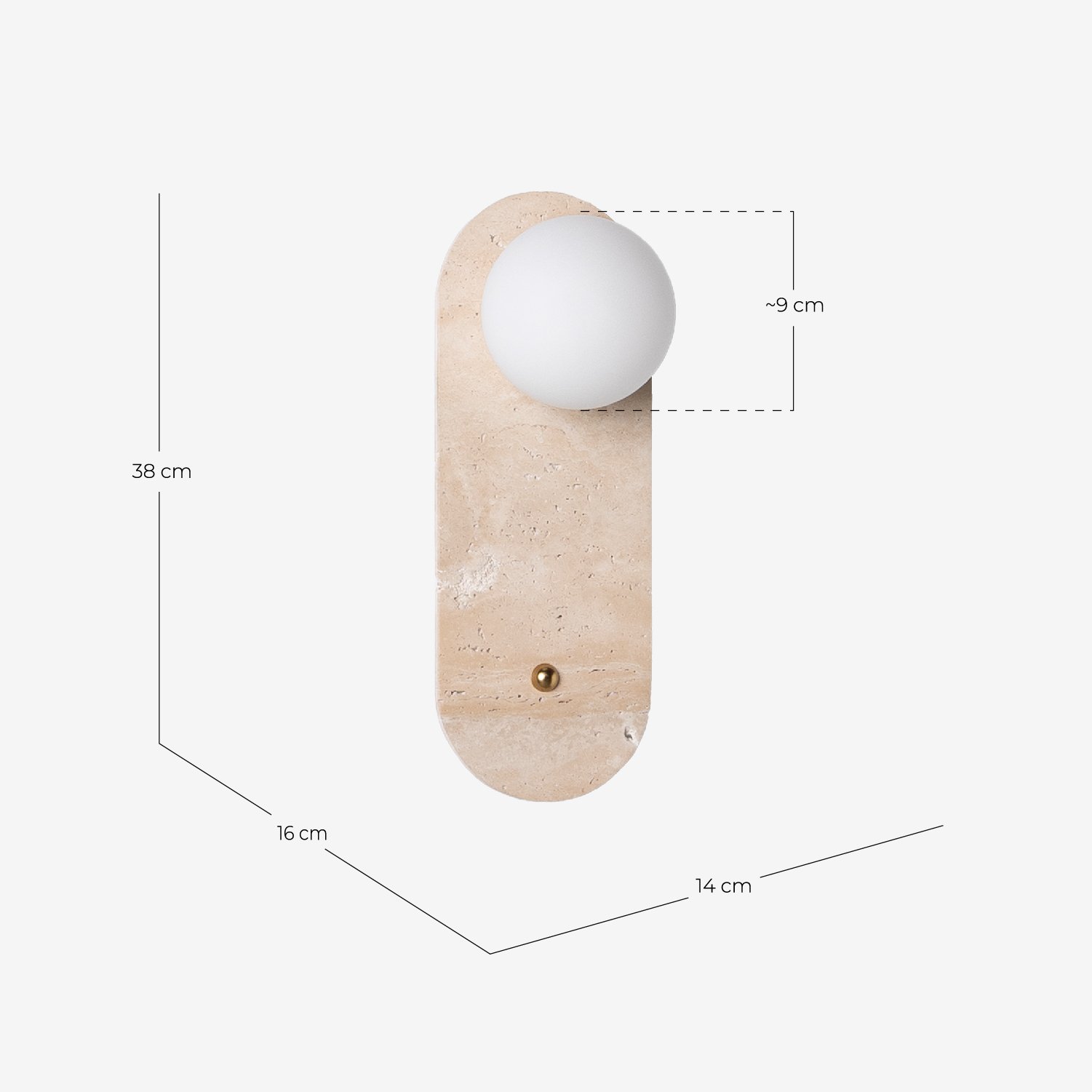 Orbes Travertine Marble Wall Sconce, measurements