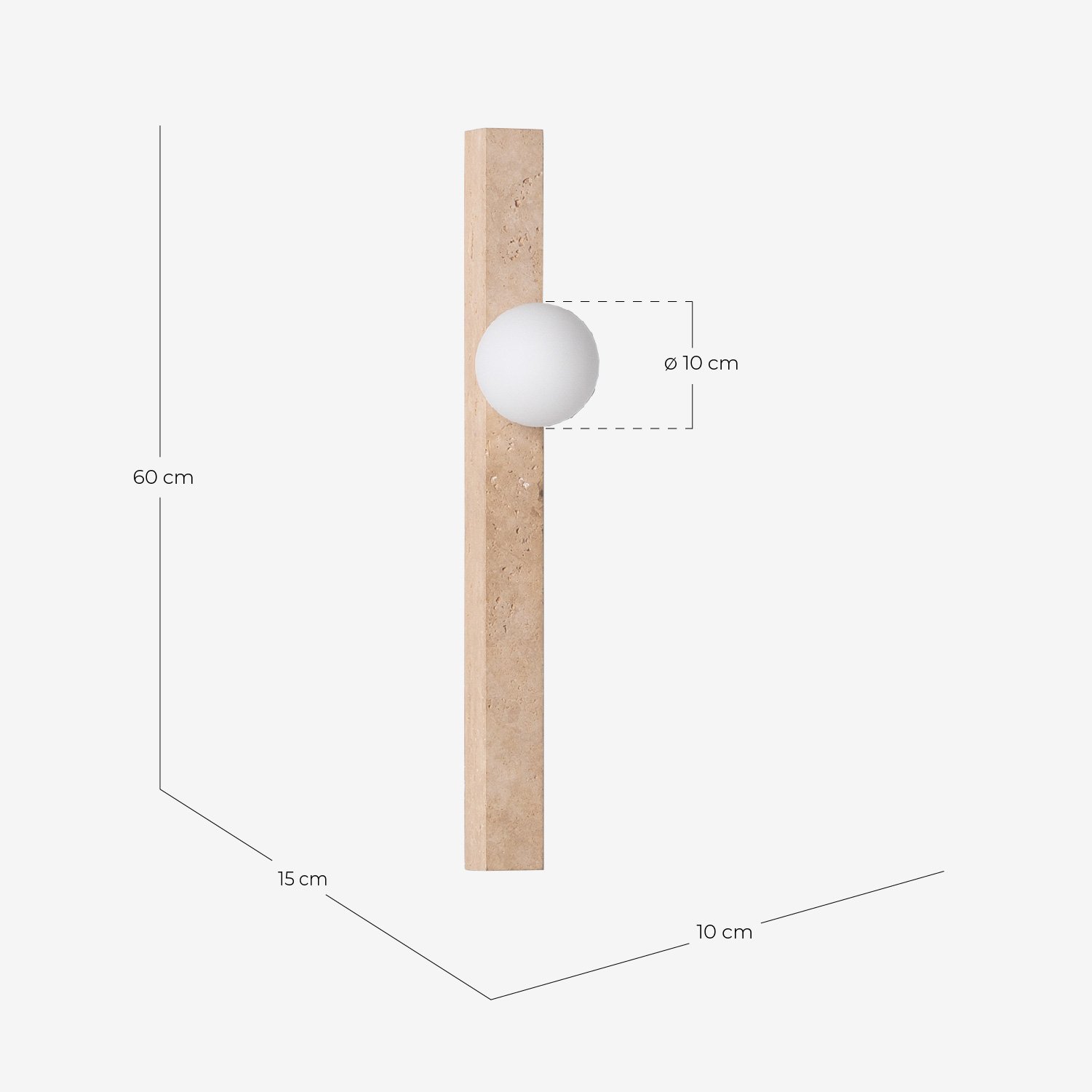 Niuras Travertine Marble Wall Sconce, measurements