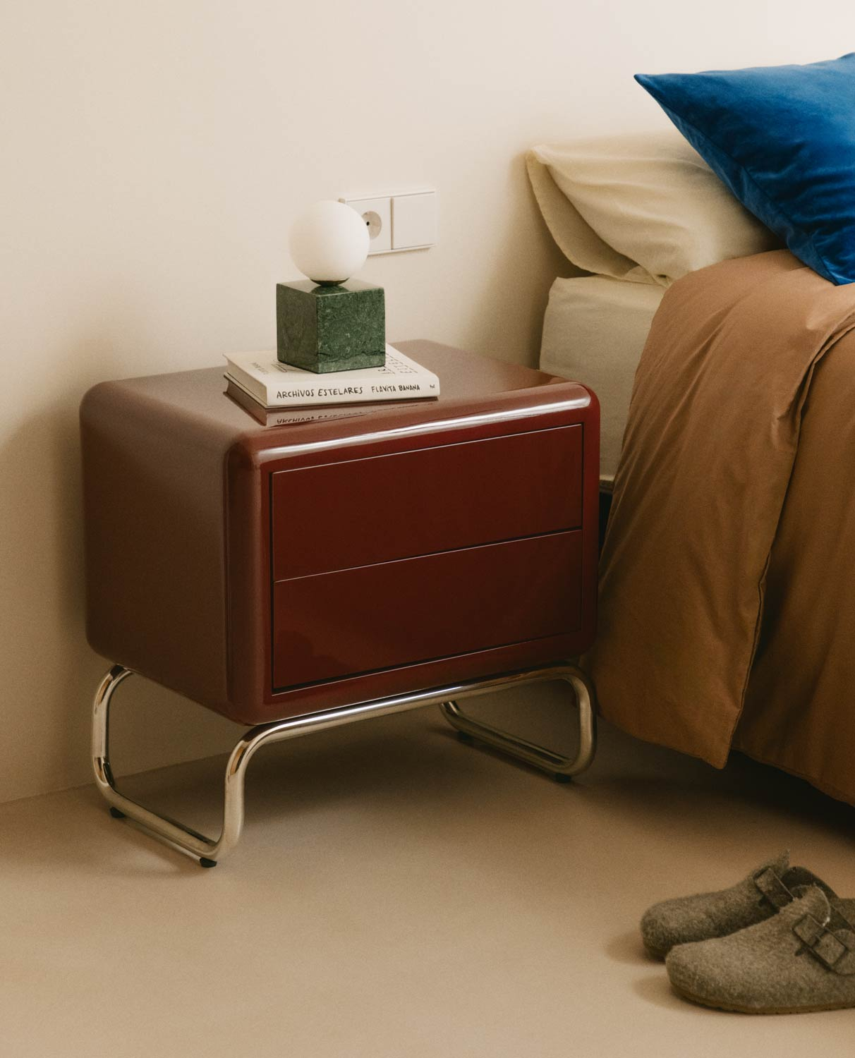 Bedside Table with Wooden and Metal Drawers (55 x 39.5 cm) Candela Colours, gallery image 2