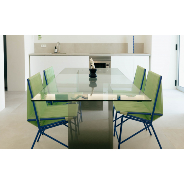 Rectangular Tempered Glass Dining Table (210X100 cm) Draua Transparent Tempered and Grey Tempered - The Masie