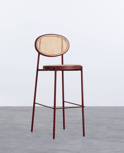 Pack of 4 High Stools in Natural Rattan and Metal (75 cm) Vili