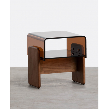 Rectangular Curved Glass and Wood Side Table (45,5x40 cm) Clery Amber - The Masie